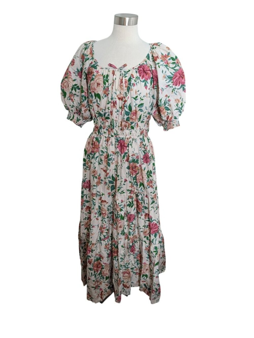 Anthropologie Somerset Floral Maxi Dress Puff-Sleeve Edition White Pink Sz S - Picture 15 of 16